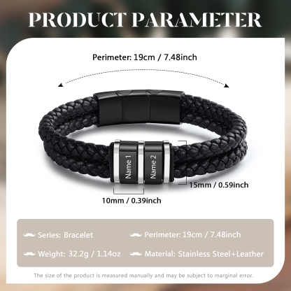 Bracciale Uomo Personalizzato in Pelle – Incisione 2 Nomi – Regalo Elegante per Papà e Lui | Jessemade