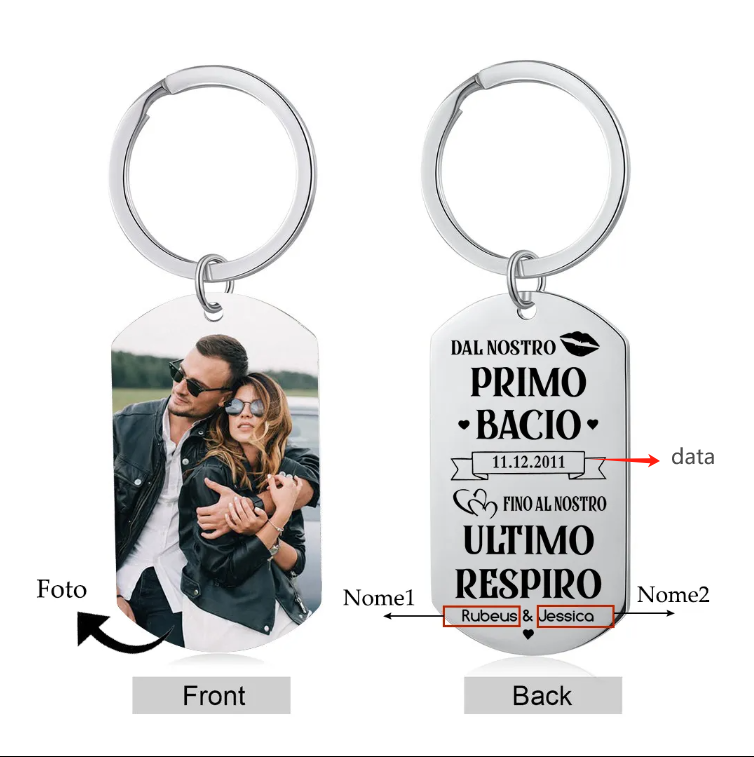 Nostro Primo Bacio-Portachiavi personalizzabile con foto e nome coppia