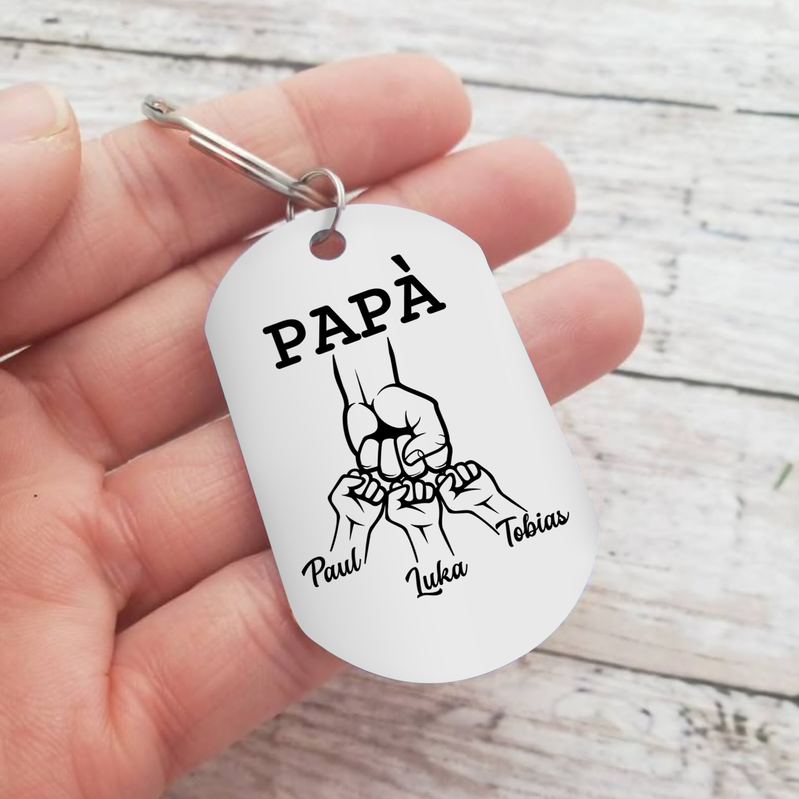 Non dimenticare mai che ti amo-Pugno a pugno Portachiavi 3 nomi regalo per papà