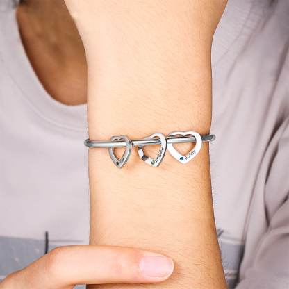 5 Names-Personalized Heart Bracelet With 5 Birthstones Bangle Engraved Names Bracelet Gift For Women
