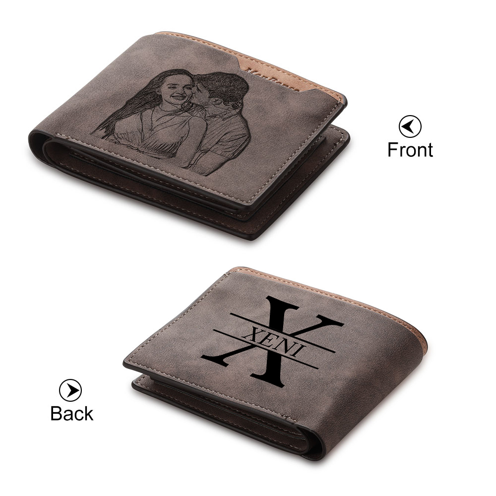 Personalised Leather Wallet Engraved Photo Short Purse Custom Folding Wallet Gifts For Him | Jessmade