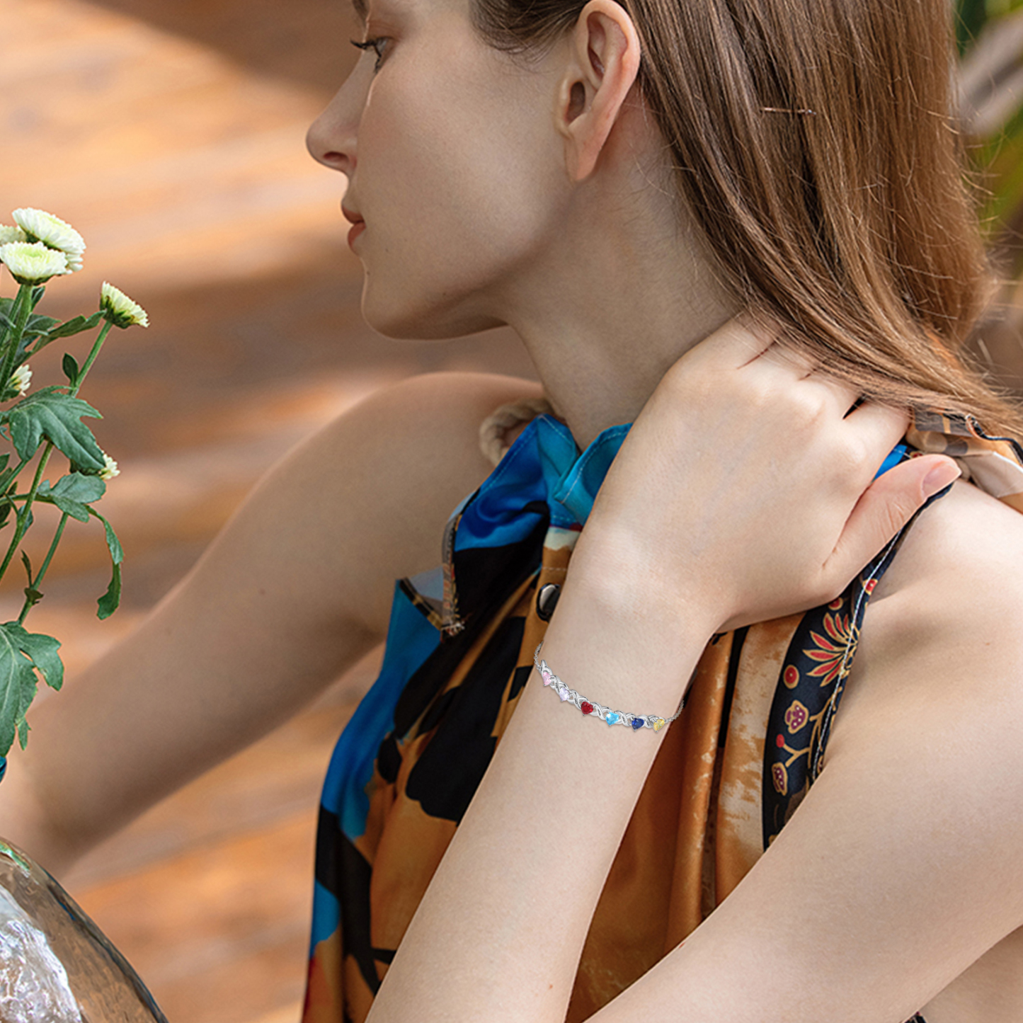 Festa della Mamma Braccialetto personalizzato con 6 nomi e 6 cuore pietre di nascita regalo per donna