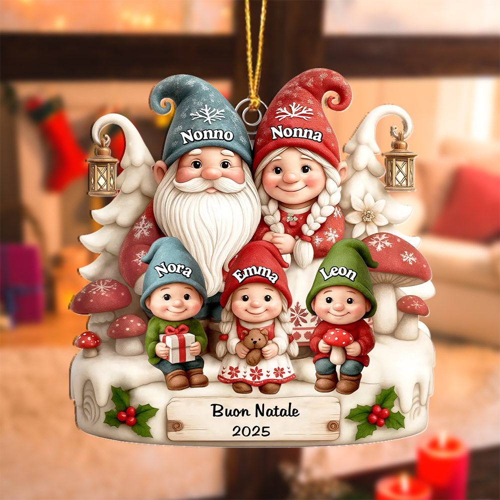 Decorazione natalizia personalizzata con famiglia di folletti – Natale 2025