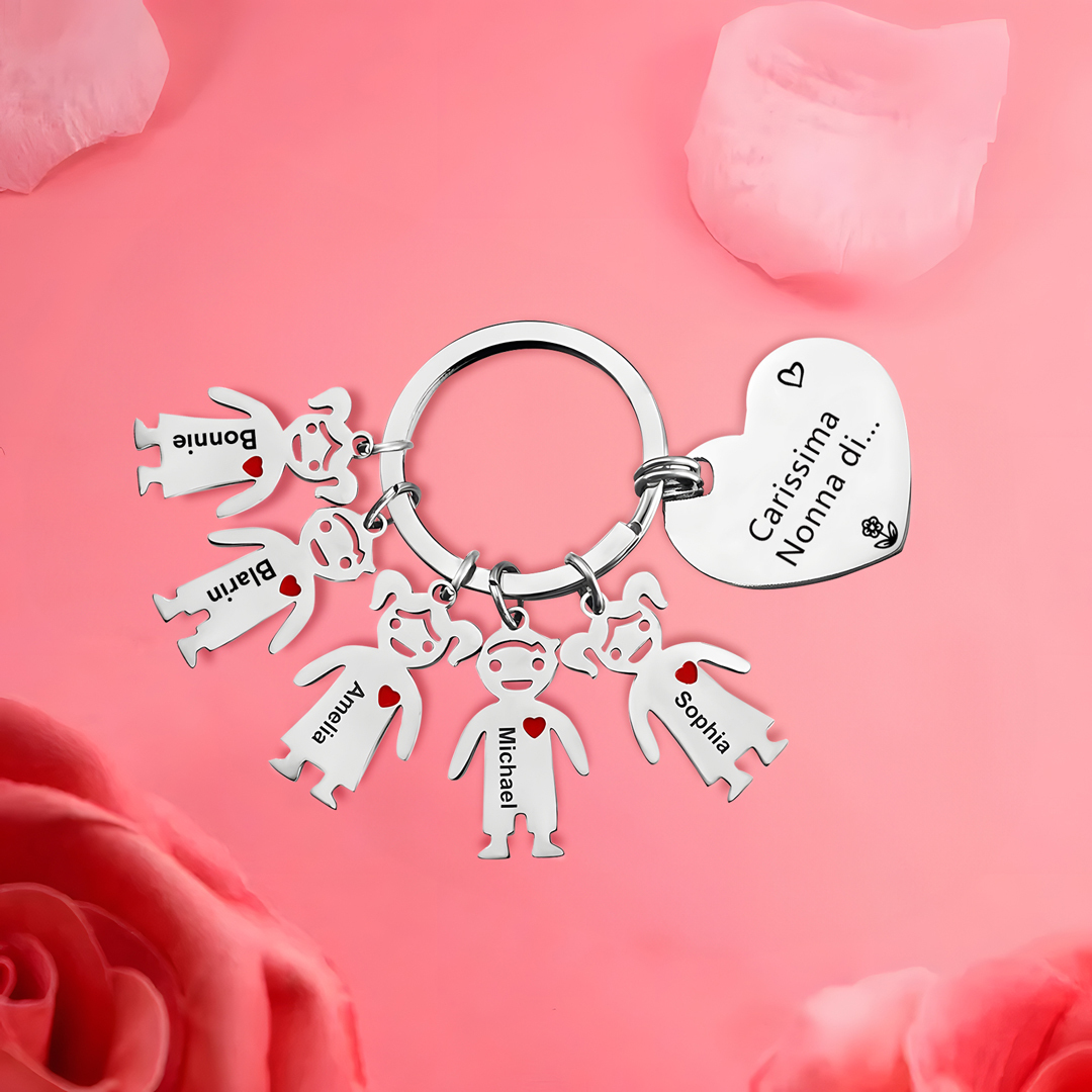 Portachiavi a cuore con ciondolo bambino 5 nomi regalo per nonna festa dei nonni famiglia riunione
