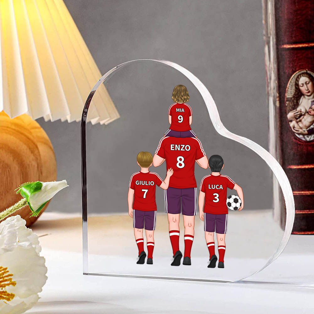Decorazione acrilica da calcio una famiglia in maglia a forma di cuore personalizzato per famiglia