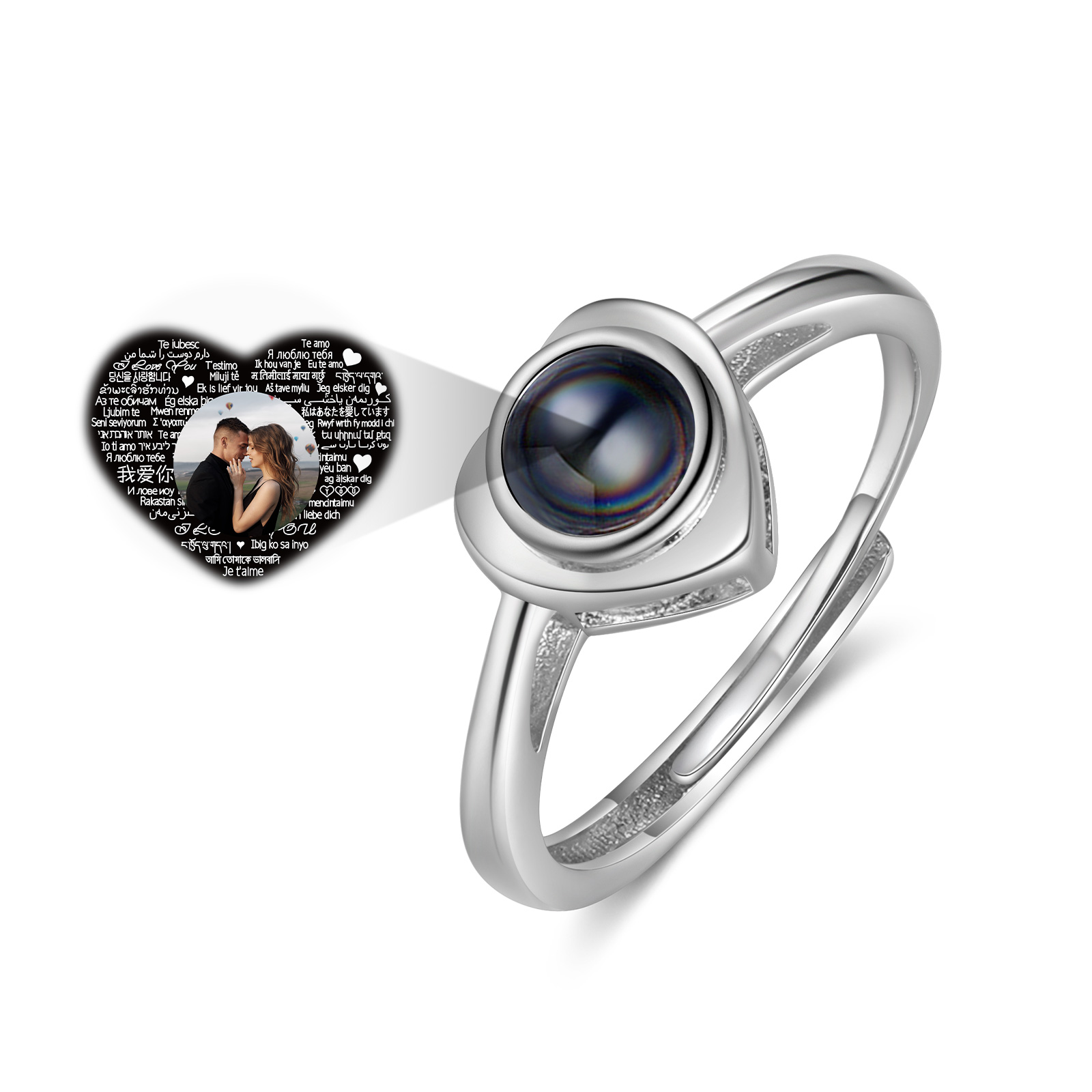 Anello regolabile con proiezione fotografica personalizzata per coppia