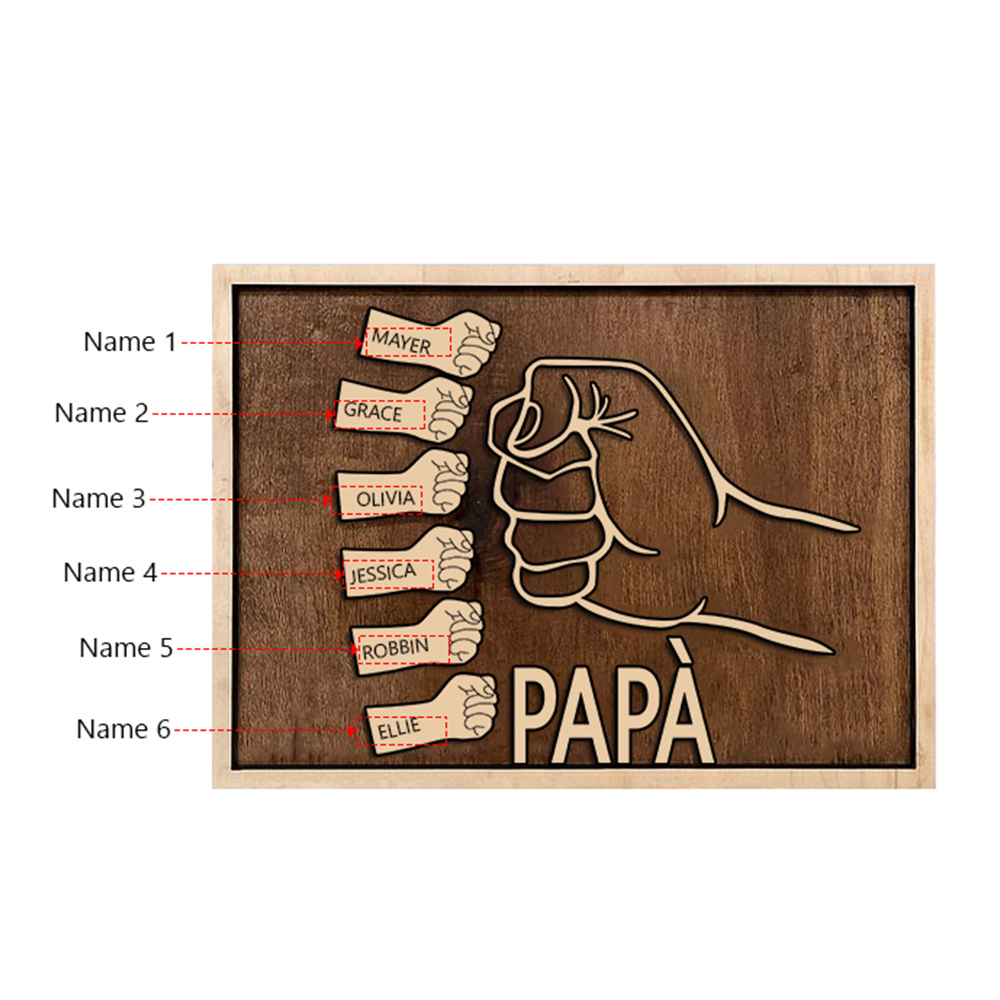 Targa di legno pugno a pugno 6 nomi personalizzabile regalo per papà