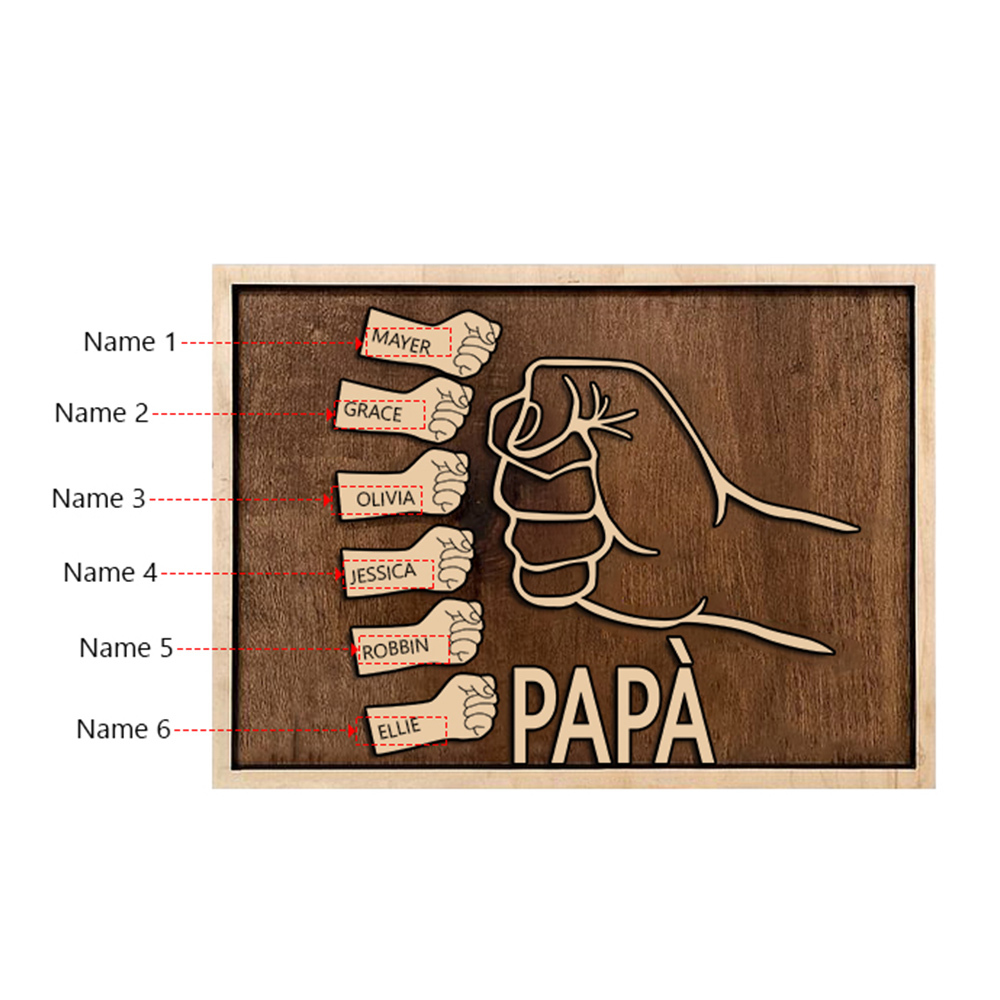 Targa di legno pugno a pugno 6 nomi personalizzabile regalo per papà