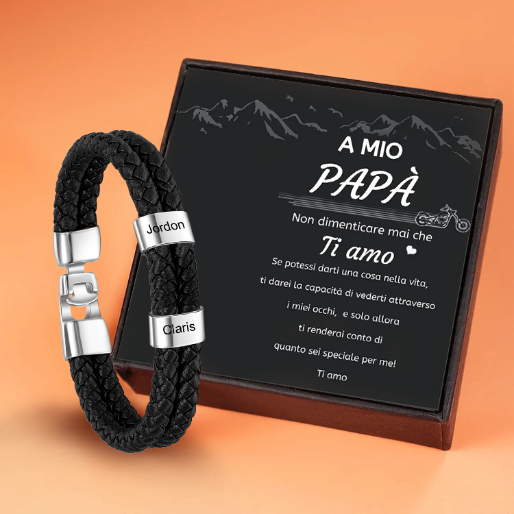 Jessemade IT A MIO PAPÀ-Braccialetto in pelle 2 nomi personalizzati regalo per la festa del papà