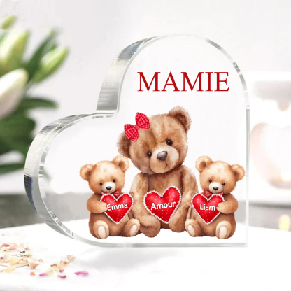 MAMMA Decorazione acrilica con 2 orsacchiotti a forma di cuore 2 nomi e 2 testi personalizzati per mamma/nonna