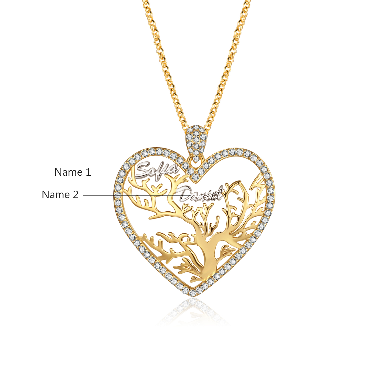 Albero della famiglia collana 2 nomi personalizzati