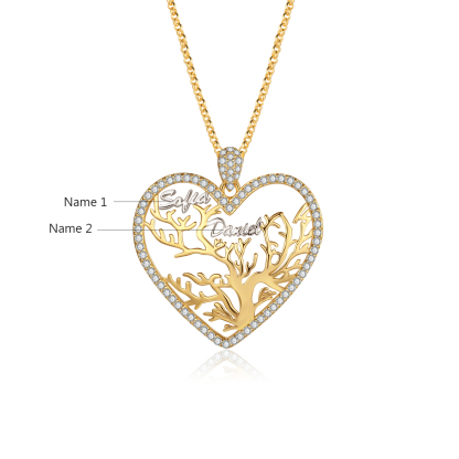 Albero della famiglia collana 2 nomi personalizzati