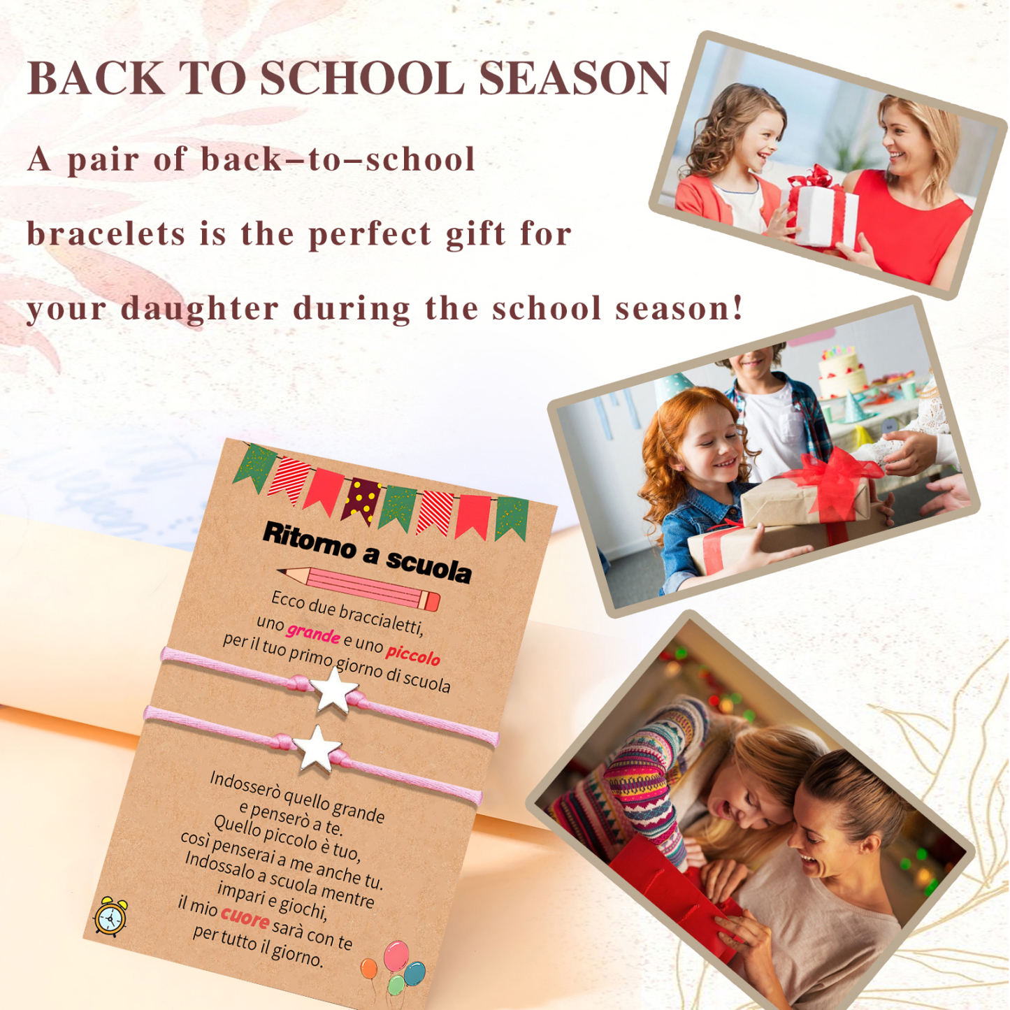 2PCS Braccialetto stella regorabile regalo per bambina con carta