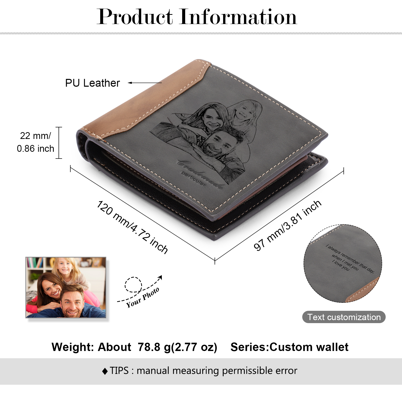 Portafoglio in pelle da uomo 1 foto e 1 testo personalizzabili regalo per nonno