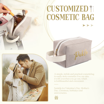 Borsa portabile per cosmetici in velluto a coste per donna 1 nome personalizzato regalo per donna