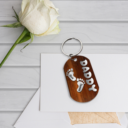Nonno-Portachiavi con piedino 2 nomi e 1 testo personalizzati regalo per papà/nonno