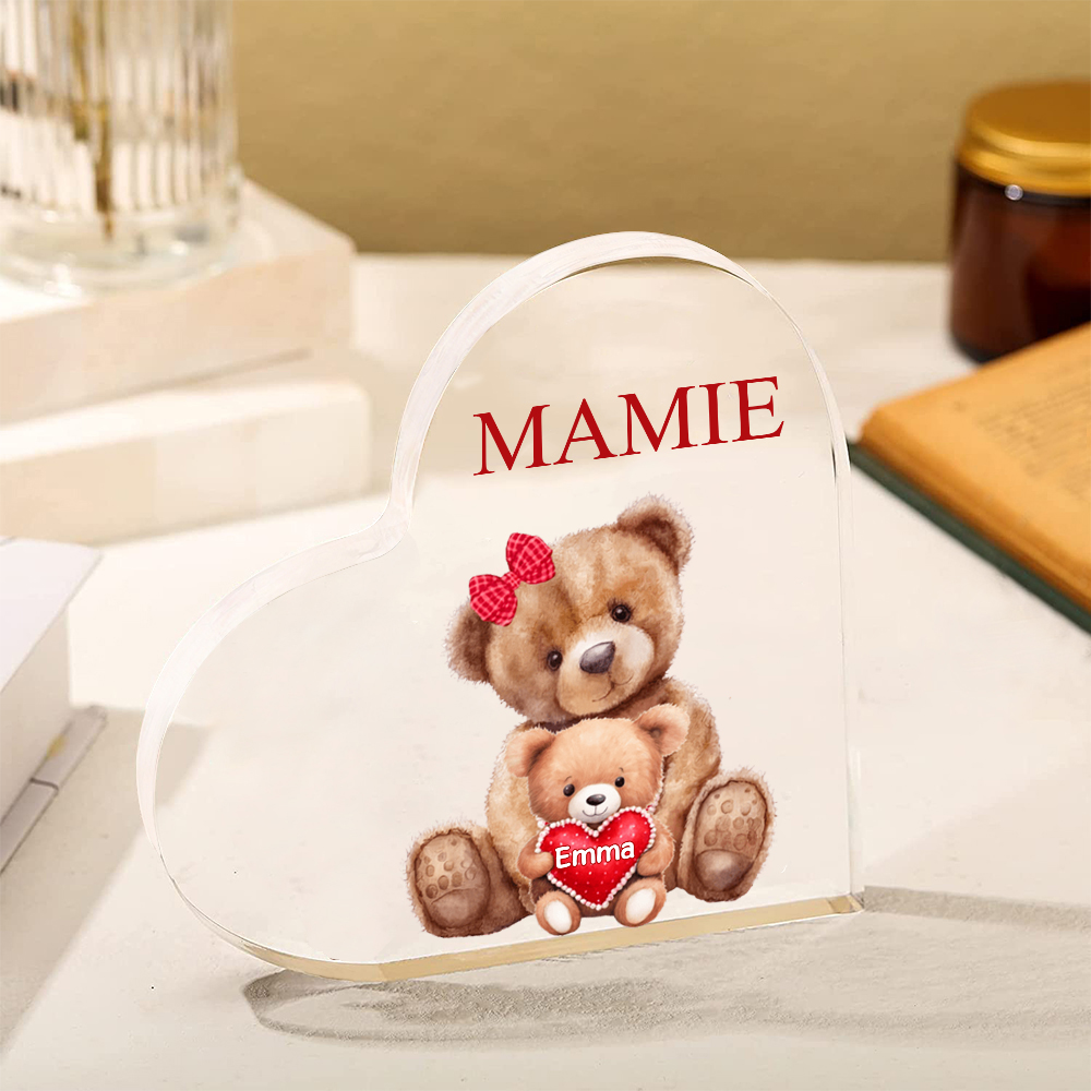 MAMMA Decorazione acrilica con 1 orsacchiotto a forma di cuore 1 nome e 1 testo personalizzati per mamma/nonna