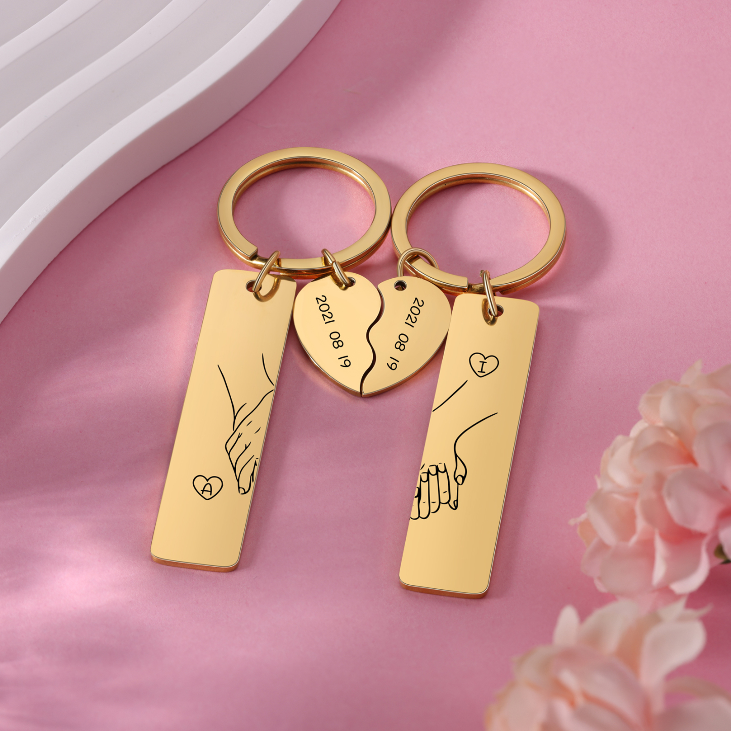 Portachiavi personalizzabile con 2 lettere e data cuore a coppia