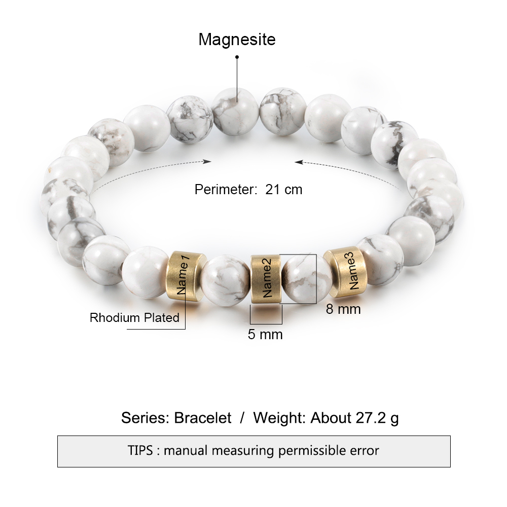 Braccialetto 3 nomi braccialetto personalizzato in howlite bianco
