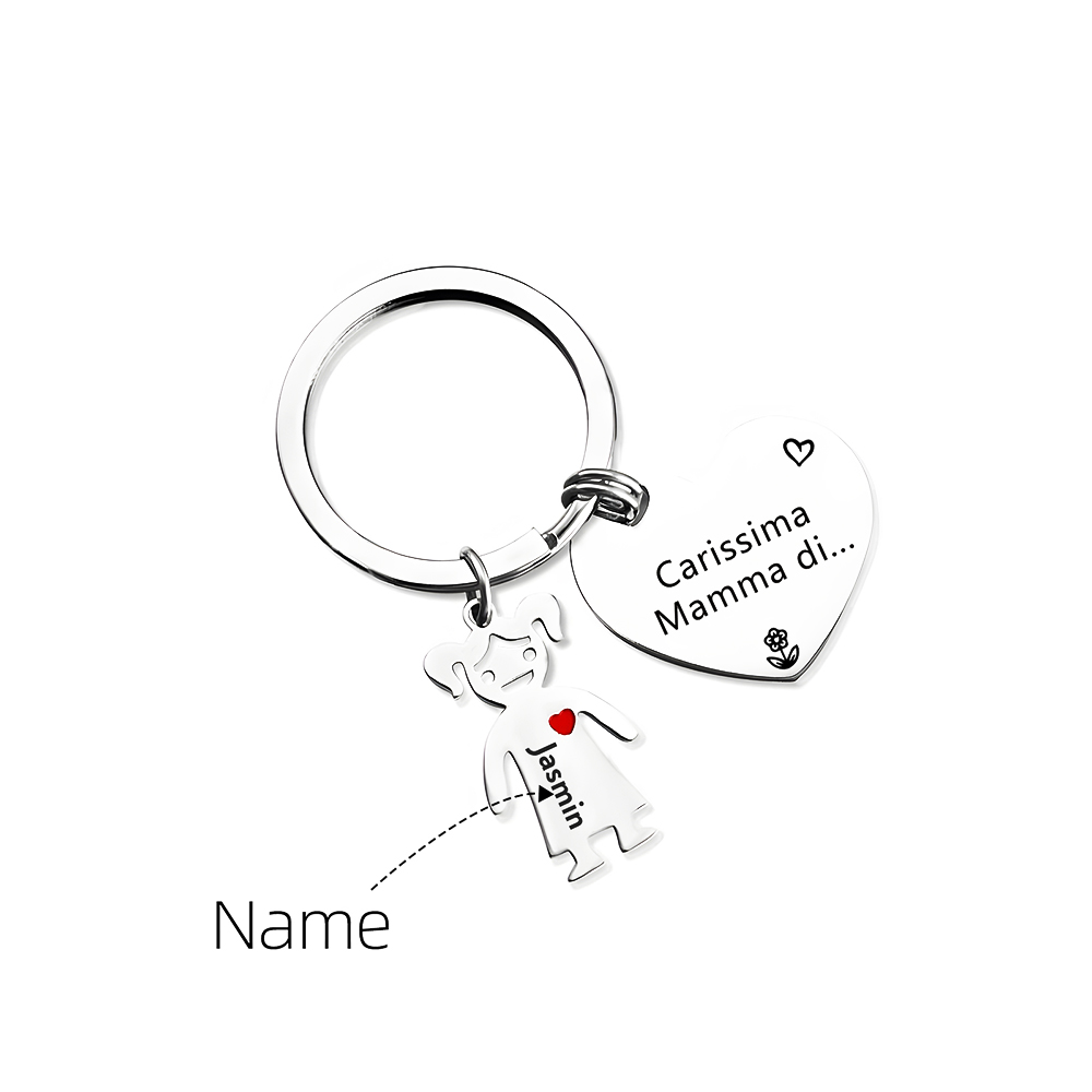 Festa della Mamma Carissima mamma di-Portachiavi a cuore con 1 ciondolo bambino 1 nome personalizzato regalo per mamma
