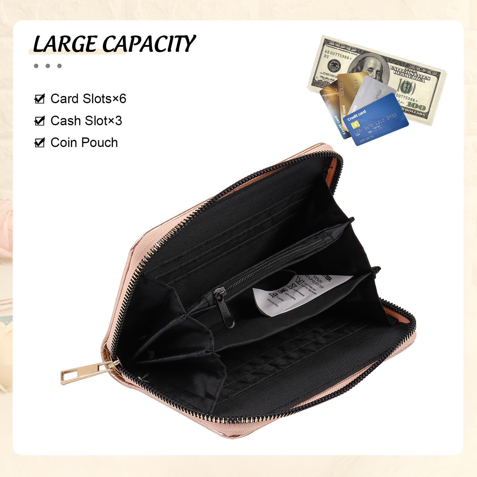 Portafoglio in PU pelle con 1 fiore di nascita & 1 nome personalizzati per mamma/nonna