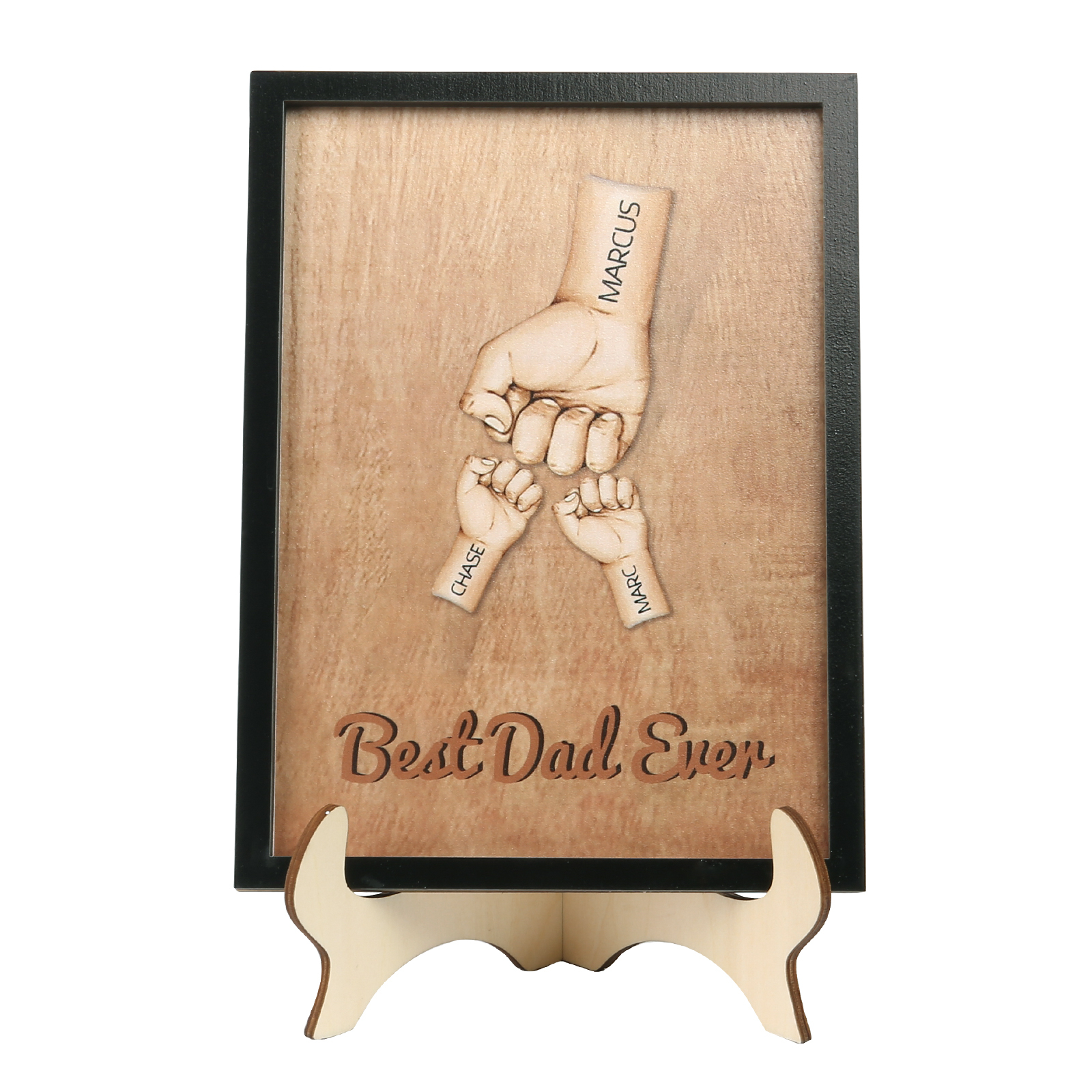 Targa di Legno pugno a pugno 3 nomi e 1 testo personalizzati regalo Per papà
