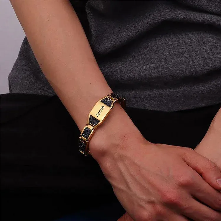 Braccialetto da uomo magnetico in acciaio titanio 1 nome personalizzato per papà marito nonno 