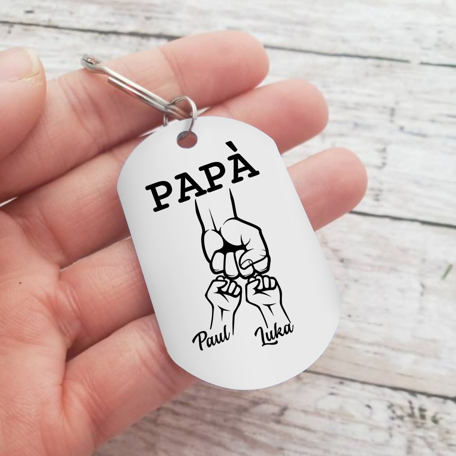 Non dimenticare mai che ti amo-Pugno a pugno Portachiavi 2 nomi regalo per papà
