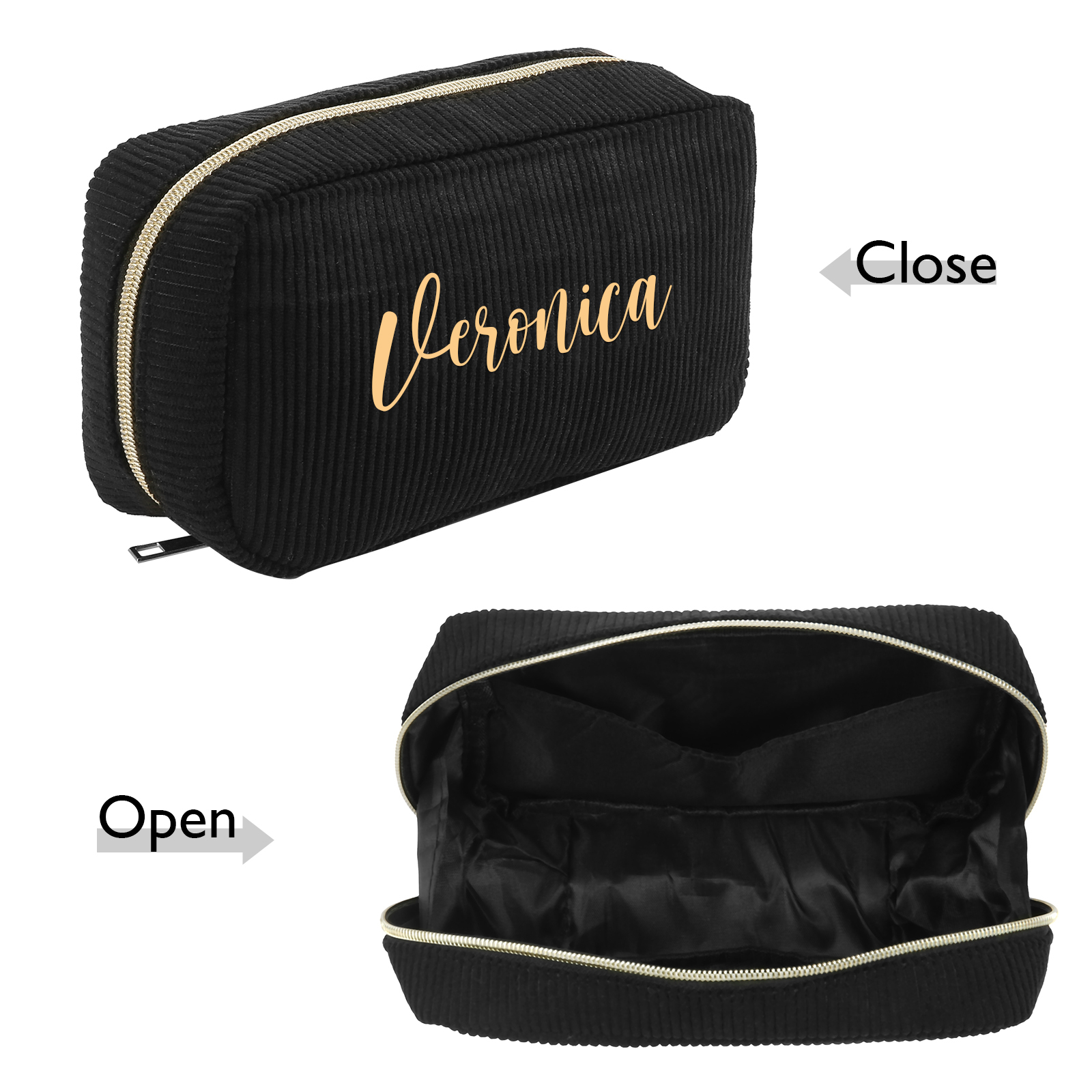 Borsa per cosmetici in velluto a coste per donna 1 nome personalizzato regalo per donna
