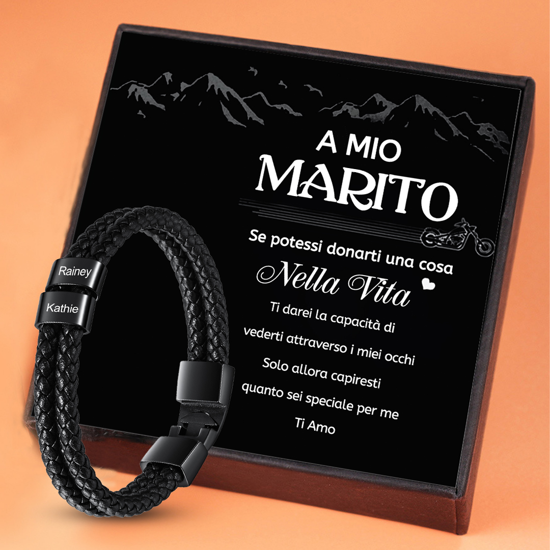 A MIO MARITO Bracciale in pelle 2 incisioni di nomi personalizzabili