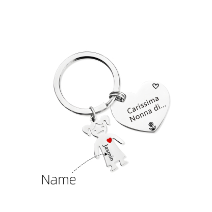 Portachiavi a cuore con ciondolo bambino 1 nome regalo per nonna festa dei nonni famiglia riunione