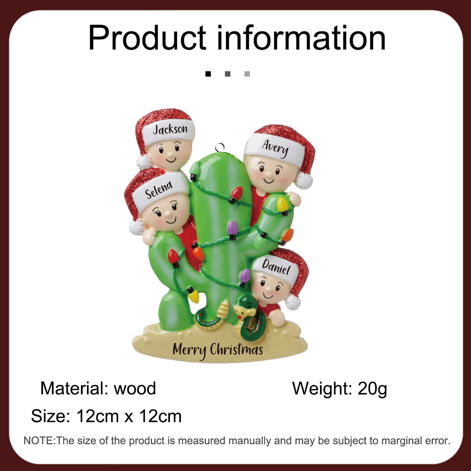 Bianco Natale mille candele... Ornamenti cactus ciondolo per albero di Natale 4 nomi personalizzati