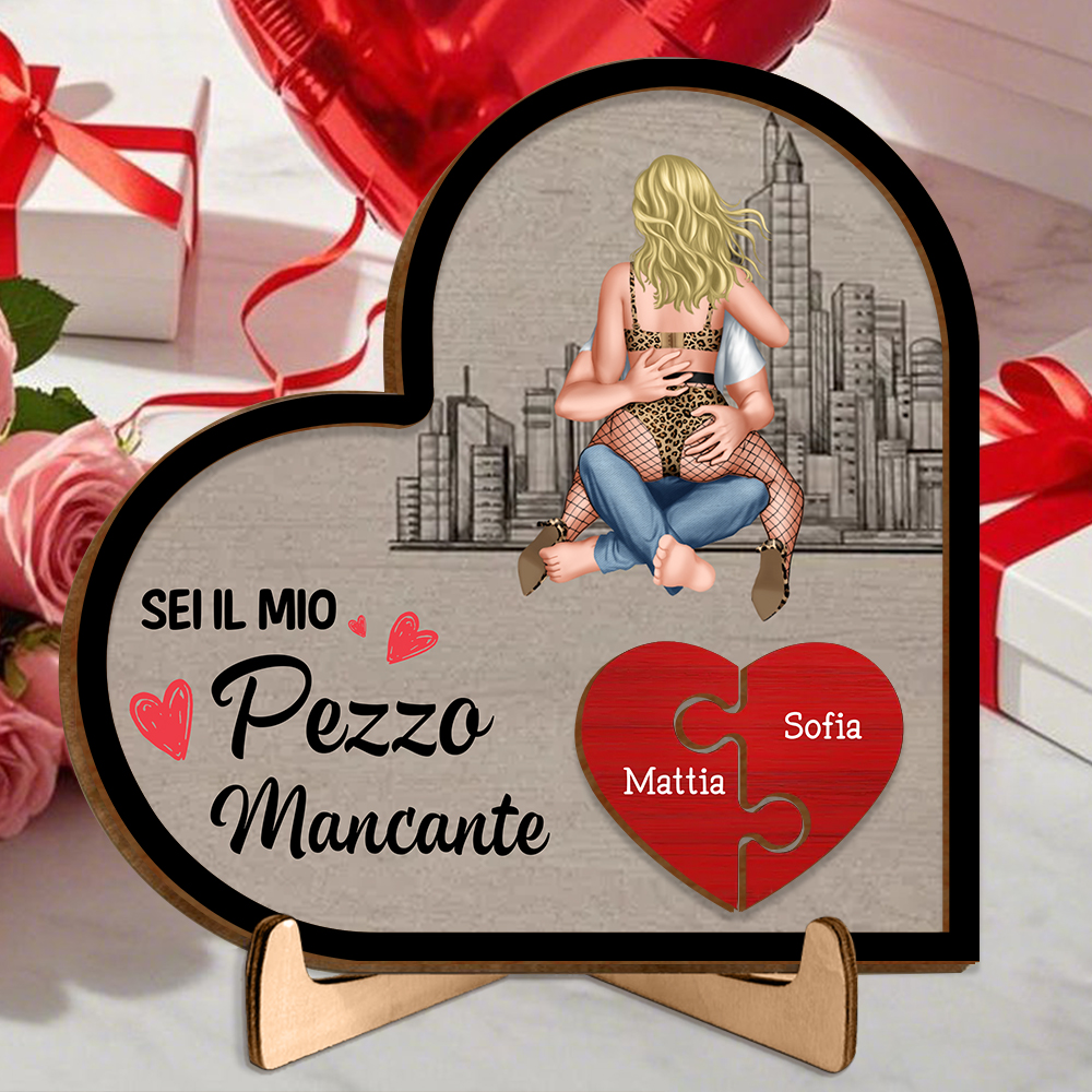 Targa in legno puzzle a forma di cuore con base per coppia "Sei il mio pezzo mancante"