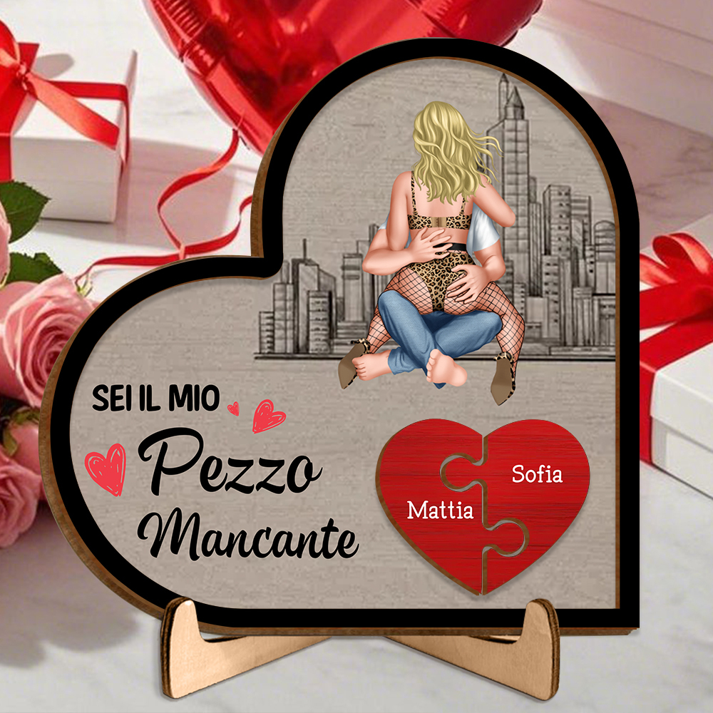 Targa in legno puzzle a forma di cuore con base per coppia "Sei il mio pezzo mancante"