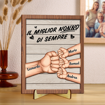 Targa in legno personalizzata per Nonno, 1-8 nomi e pugno, regalo per la Festa dei nonni