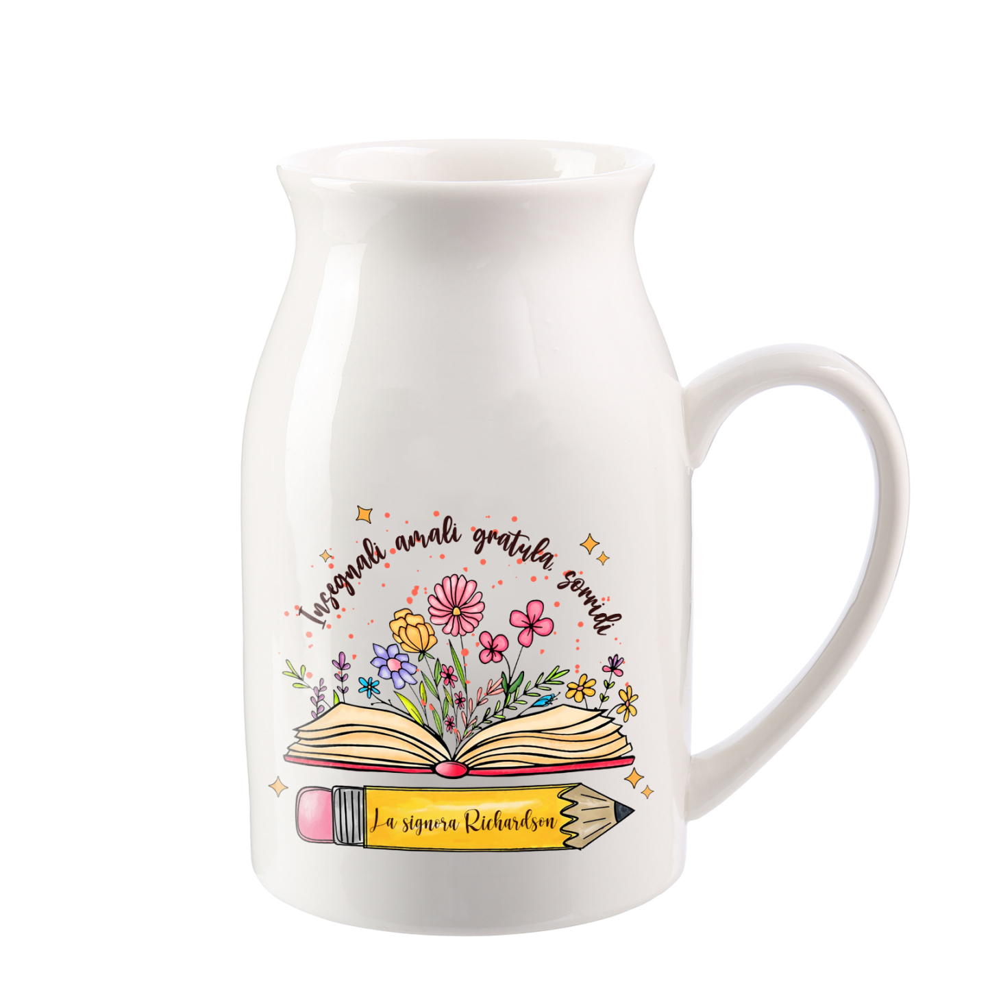 Tazza personalizzata fiori e libro Regalo utile fine anno scolastico per insegnante | Jessemade