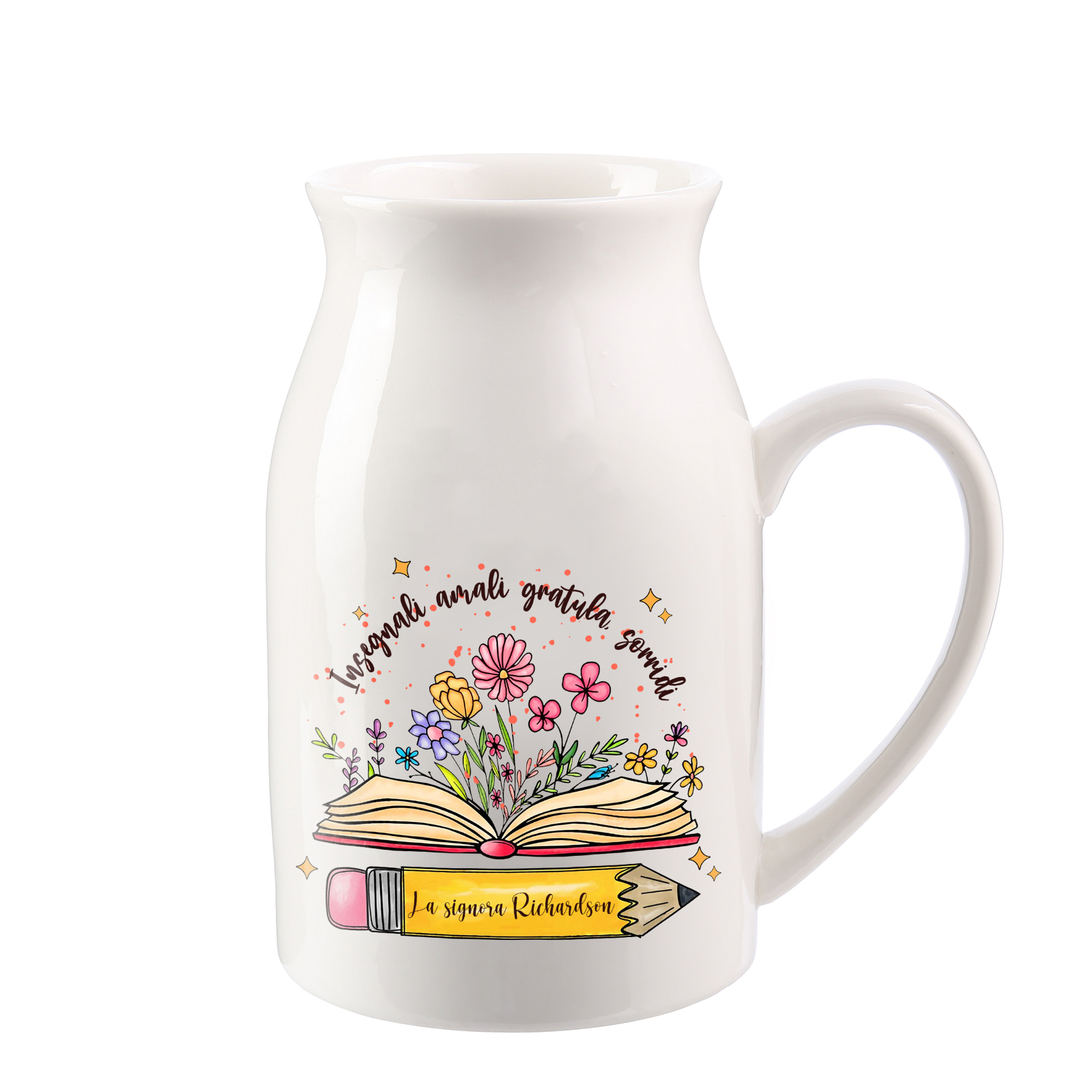Tazza personalizzata fiori e libro Regalo utile fine anno scolastico per insegnante | Jessemade