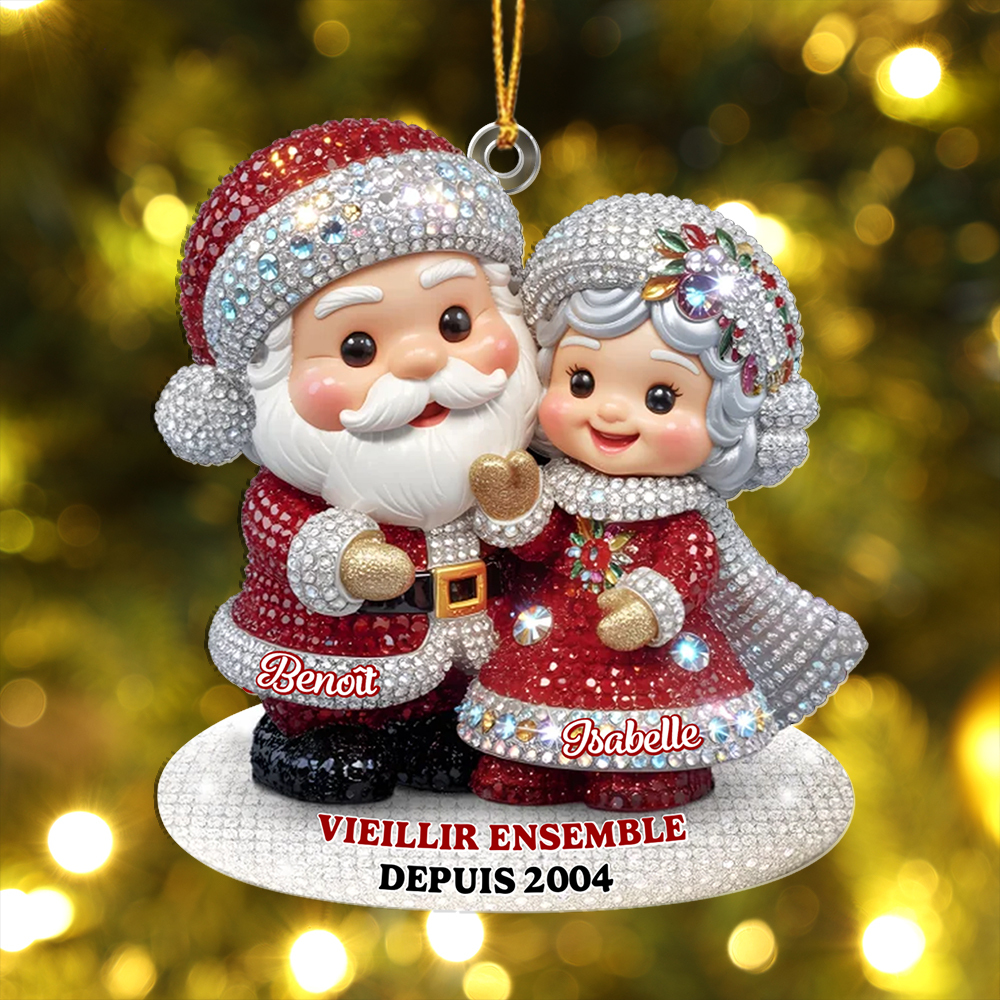 Ornamento natalizio personalizzato con strass - coppia Babbo Natale e Signora Claus