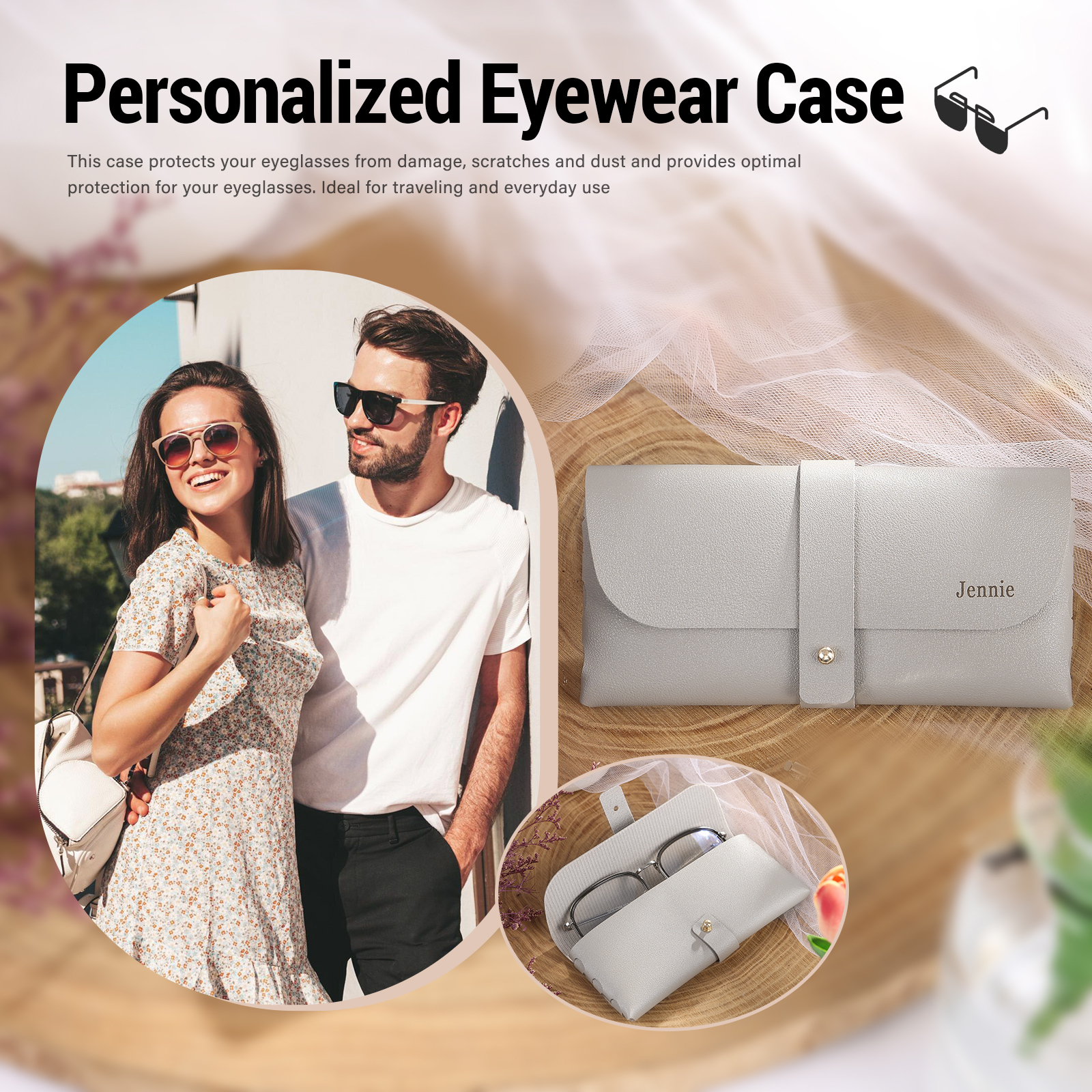 Personalised Glasses Case – Custom Name Available in Pink, Brown, Beige, and Blue | Jessemade