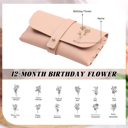 Personalized Glasses Case – Custom Name & Birth Flower, Available in Pink, Brown, Beige, and Blue | Jessemade