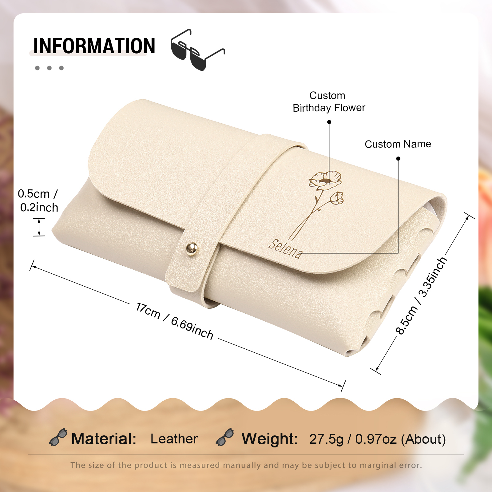 Personalized Glasses Case – Custom Name & Birth Flower, Available in Pink, Brown, Beige, and Blue | Jessemade