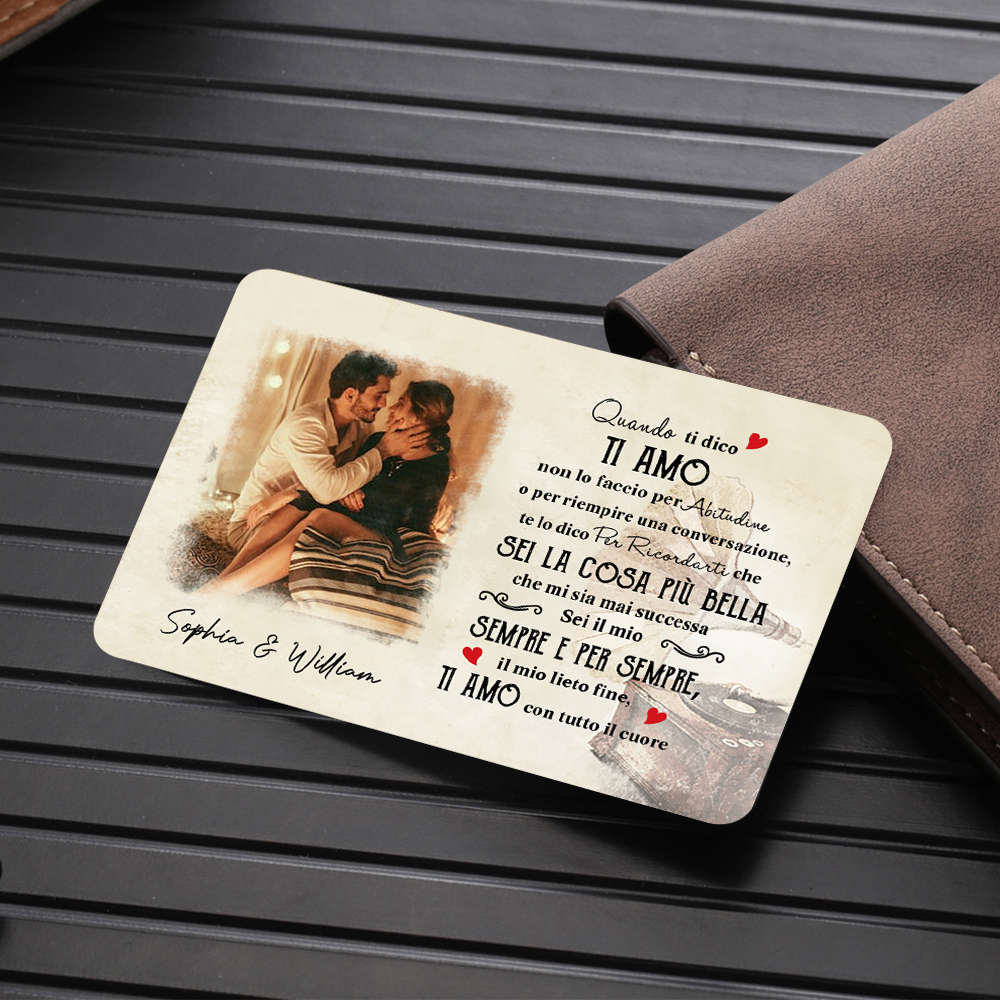 Carta Personalizzata per Portafoglio - Personalizzabile con 2 Nomi e 1 Foto, Disponibile in Versione Monofacciale o Bifacciale, Regalo di San Valentino per Lui | Jessemade