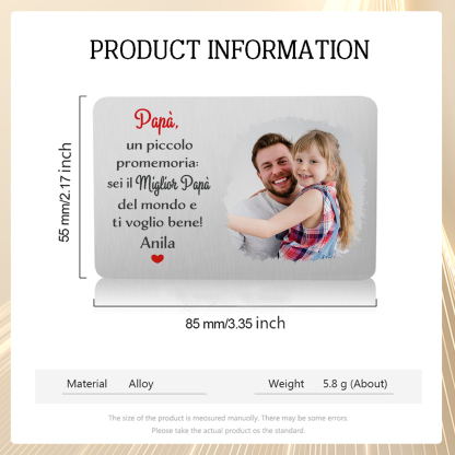 Carta Personalizzata per Portafoglio - con 1 Nome e 1 Foto – “Papà, Sei il Miglior Papà del Mondo” – Regalo Elegante per Papà | Jessemade
