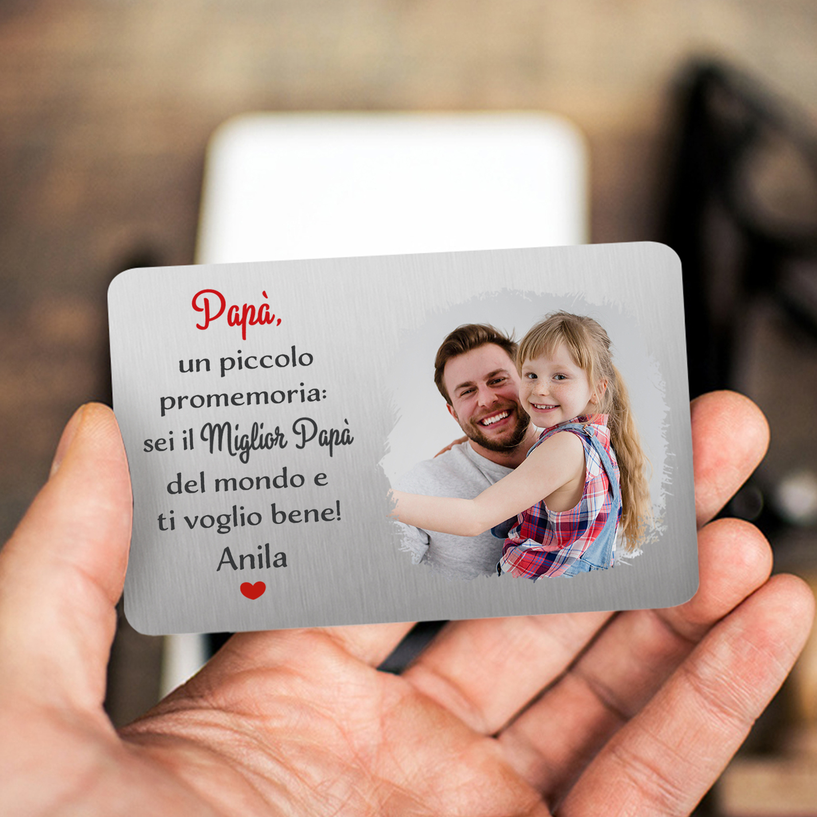 Carta Personalizzata per Portafoglio - con 1 Nome e 1 Foto – “Papà, Sei il Miglior Papà del Mondo” – Regalo Elegante per Papà | Jessemade
