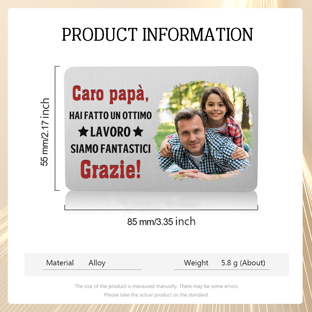 Carta Personalizzata per Portafoglio - con 1 Foto – “Caro Papà, Hai Fatto un Ottimo Lavoro” – Regalo Elegante per Papà | Jessemade