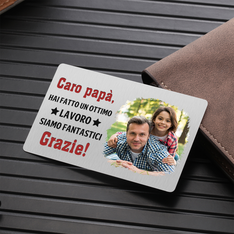Carta Personalizzata per Portafoglio - con 1 Foto – “Caro Papà, Hai Fatto un Ottimo Lavoro” – Regalo Elegante per Papà | Jessemade