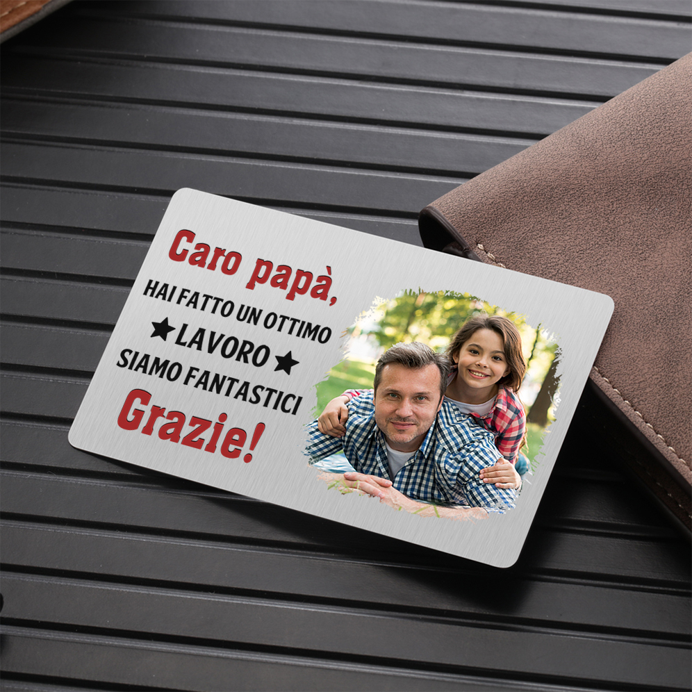 Carta Personalizzata per Portafoglio - con 1 Foto – “Caro Papà, Hai Fatto un Ottimo Lavoro” – Regalo Elegante per Papà | Jessemade