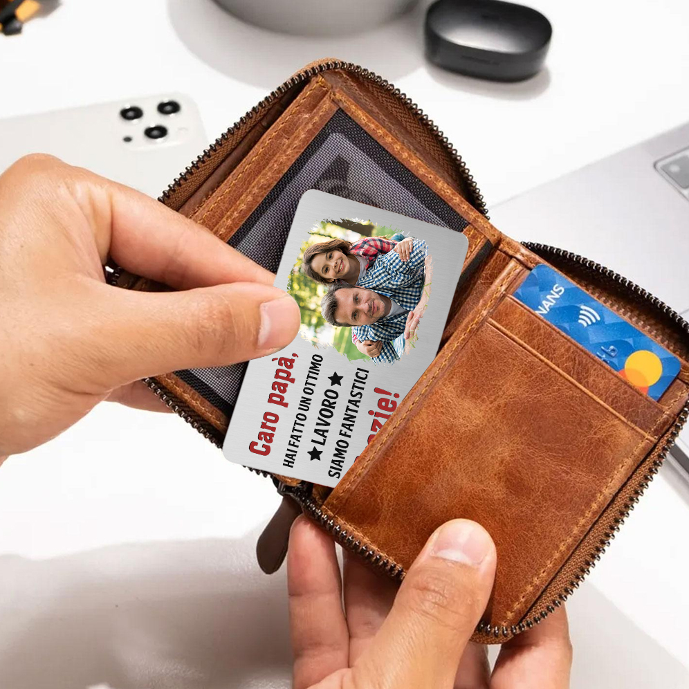 Carta Personalizzata per Portafoglio - con 1 Foto – “Caro Papà, Hai Fatto un Ottimo Lavoro” – Regalo Elegante per Papà | Jessemade