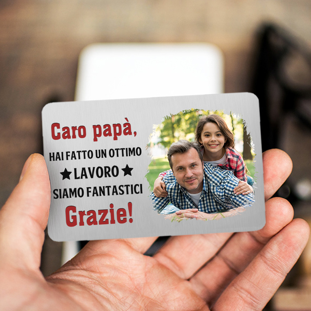 Carta Personalizzata per Portafoglio - con 1 Foto – “Caro Papà, Hai Fatto un Ottimo Lavoro” – Regalo Elegante per Papà | Jessemade