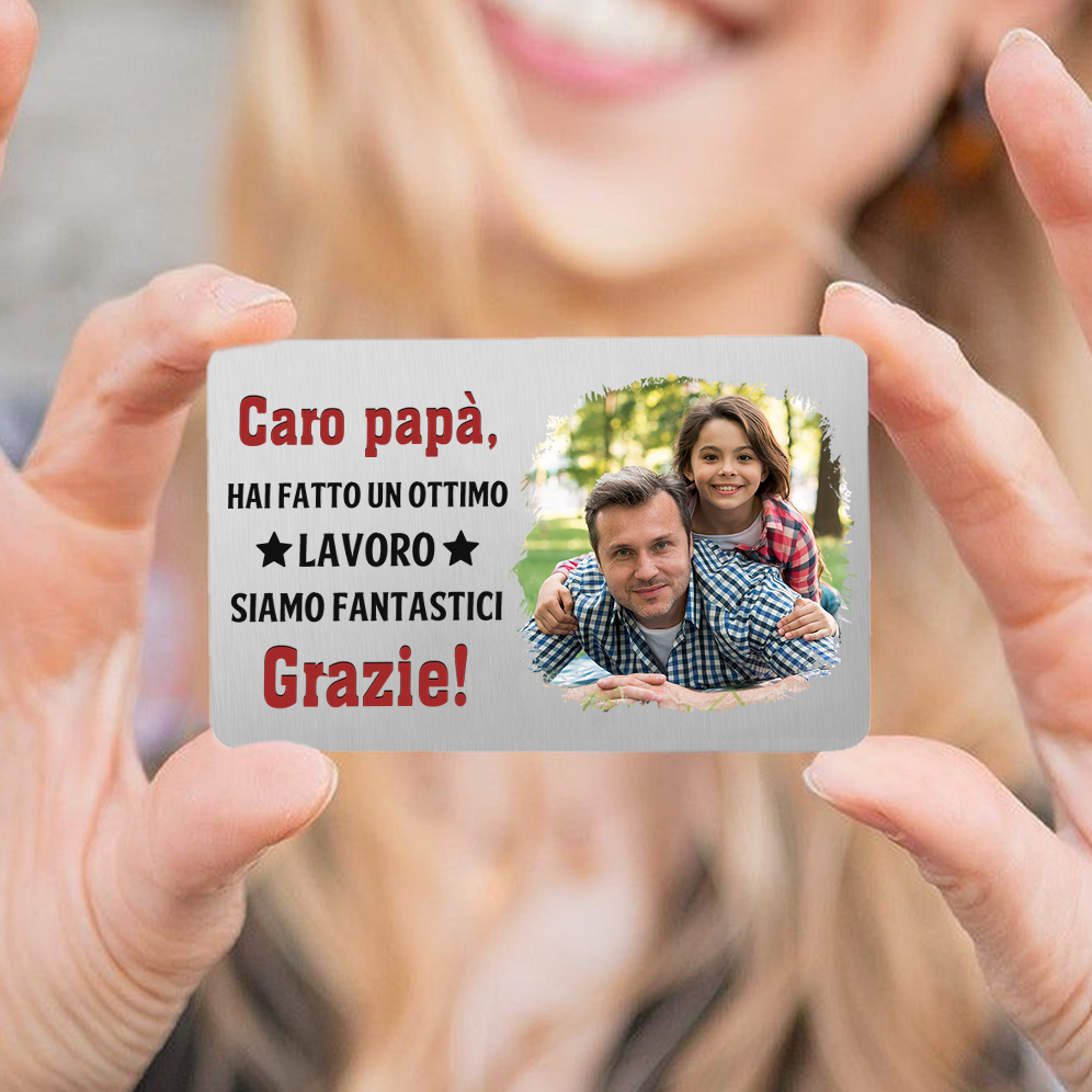 Carta Personalizzata per Portafoglio - con 1 Foto – “Caro Papà, Hai Fatto un Ottimo Lavoro” – Regalo Elegante per Papà | Jessemade